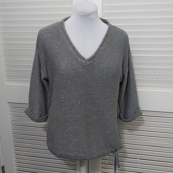 Dkny Sweaters - DKNY Jeans Brand Grey Sweater with Sparkle & Tie